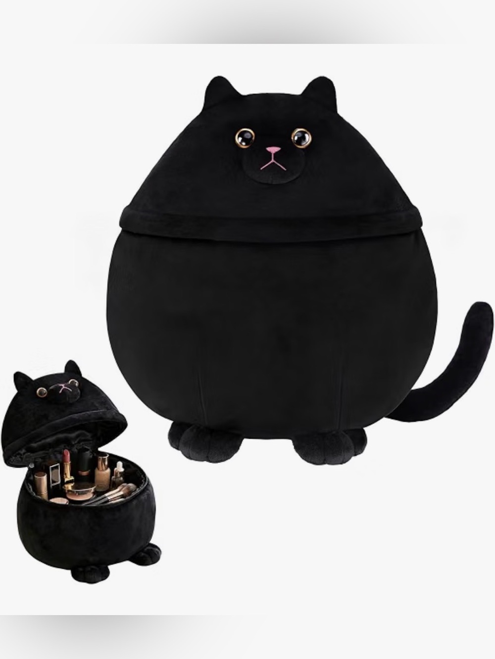 Black Plush Cat Makeup Train Case NWT